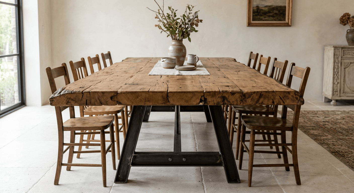Hand-Hewn Log Dining Table — Reclaimed Pine, Seats 10 — photo 1 of 3